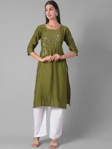 Dollar Missy Floral Embroidered Round Neck Cotton Regular Kurta