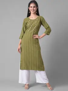 Dollar Missy Striped Woven Design Beads & Stones Detail Straight Kurta