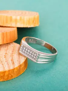 GIVA Men 925 Sterling Silver Rhodium-Plated CZ-Studded Finger Ring