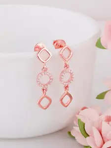 GIVA 925 Sterling Silver Rose Gold Plated Cubic Zirconia Studded Drop Earrings