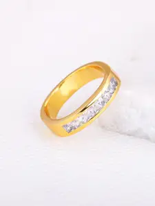 GIVA Men 925 Sterling Silver Gold-Plated CZ-Studded Finger Ring