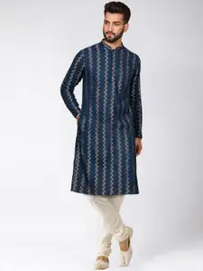 KISAH Abstract Embroidered Mandarin Collar Straight Kurta With Churidar