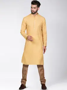 KISAH Geometric Embroidered Straight Kurta With Churidar