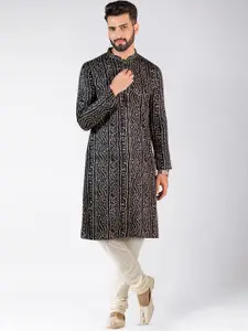KISAH Bandhani Printed Mandarin Collar Kurta With Churidar