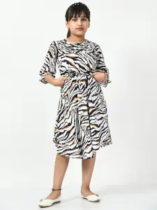 Bella Moda Girls Animal Printed Puff Sleeves Gathered Cotton Fit & Flare Dress