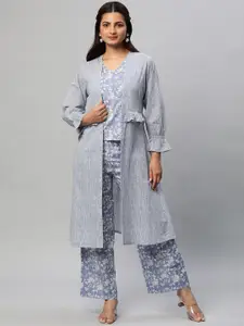 KAMI KUBI Printed Cotton Top & Palazzo With Jacket Co-Ords