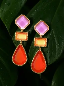 Rubans Voguish Rubans Gold-Plated Multicolor Crystal Studded Showstopper Look Drop Earrings