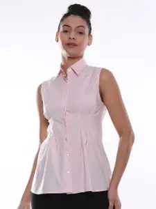 Gazillion Spread Collar Modern Tailored Fit Sleeveless Pure Cotton Casual Shirt