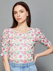 Ginger by Lifestyle Floral Printed Puff Sleeves Cotton Top