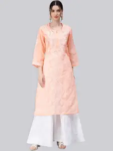 Seva Chikan Ethnic Motifs Embroidered Chikankari Straight Voile Kurta