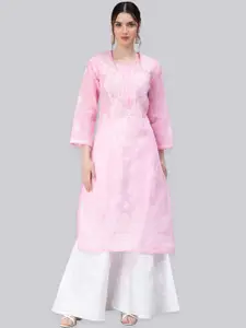 Seva Chikan Ethnic Motifs Embroidered Chikankari Straight Voile Kurta