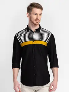 MOZZO Classic Slim Fit Horizontal Striped Cotton Casual Shirt