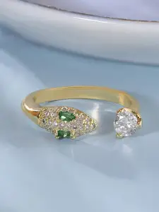 Rubans Voguish Rubans 18K Gold-Plated  Stainless Steel Anti-Tarnish Demi-Fine CZ Snake Adjustable Ring