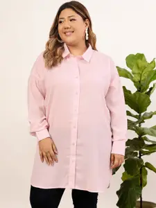 CURVY STREET Plus Size Pink Relaxed Oversized Longline Casual Shirt