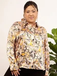 CURVY STREET Plus Size Peach Relaxed Ethnic Motifs Printed Casual Shirt