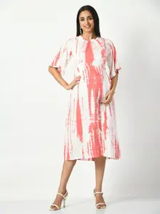 Aaruvi Ruchi Verma Tie and Dyed Flared Sleeve Maternity Fit & Flare Midi Dress