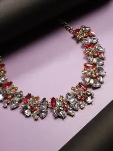SOHI Gold-Plated Crystal-Studded Necklace