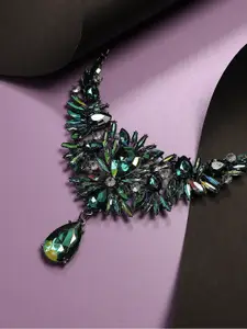 SOHI Silver Plated Crystal Studded Choker Necklace