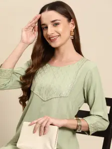 Anouk Floral Embroidered Sequinned Dobby Kurta