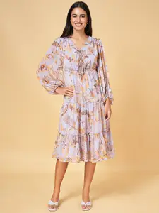 Honey by Pantaloons Floral Printed Puff Sleeves Tiered Fit & flare Dress