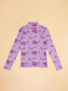 Pantaloons Junior Girls Typography Printed Turtle Neck Sweatshirt