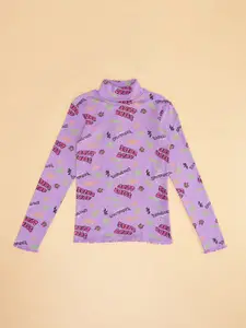 Pantaloons Junior Girls Typography Printed Turtle Neck Sweatshirt