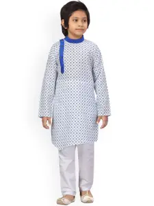 Aarika Boys Geometric Printed Mandarin Collar Pure Cotton Kurta With Pyjamas