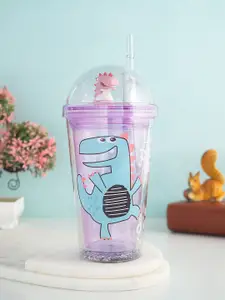 Golden Peacock Purple Cartoon Printed Sipper Bottle with Straw
