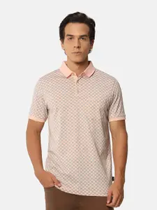 Blackberrys Polo Collar Geometric Printed Pocket Self Design Slim Fit Cotton T-Shirt