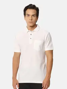 Blackberrys Polo Collar Pocket Self Design Slim Fit Cotton T-Shirt