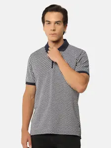 Blackberrys Polo Collar Geometric Printed Pocket Self Design Slim Fit Cotton T-Shirt