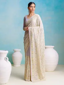 Soch Purple & Green Ethnic Motifs Embroidered Saree