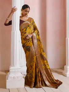Soch Mustard & Brown Paisley Zari Poly Crepe Saree