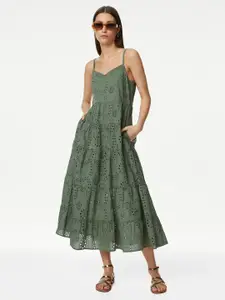 Marks & Spencer Self Designed Shoulder Straps Pure Cotton A-Line Midi Dress