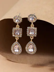 ToniQ Gold Plated CZ Studded Drop Earrings