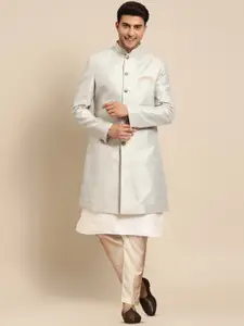 KISAH Men Self Design Cotton Kurta Indowestern Sherwani Set