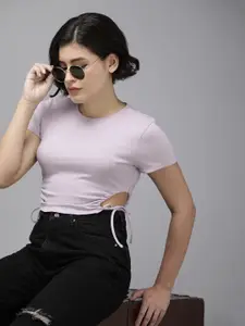 Roadster Women Cut Outs Slim Fit Crop T-shirt