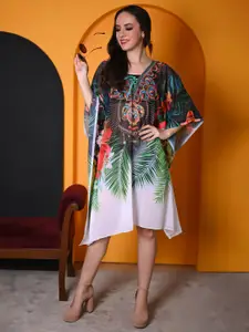 Rajoria Instyle Tropical Printed Kimono Sleeves Georgette Kaftan Dress