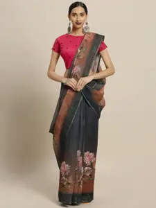 KALINI Floral Printed Pure Linen Saree
