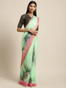 KALINI Floral Printed Pure Linen Saree