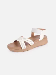 DressBerry White Textured Open Toe Flats With Backstrap