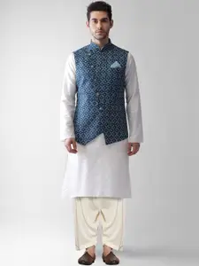 KISAH Mandarin Collar Straight Kurta & Salwar With Printed Nehru Jacket