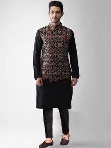 KISAH Mandarin Collar Straight Kurta & Trousers with Nehru Jacket