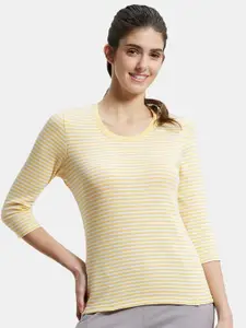Jockey Super Combed Cotton Slim Fit Striped Round Neck Three Quarter Sleeve Tshirt -1360