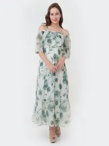 Zink London Floral Printed Off-Shoulder Fit & Flare Midi Dress