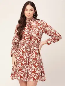 Moomaya Floral Printed Cotton Shirt Mini Dress