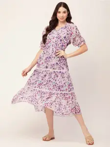Moomaya Floral Printed Tiered Fit & Flare Midi Dress