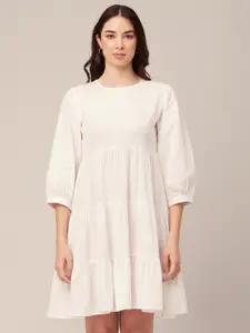 Moomaya Puff Sleeves Cotton Fit and Flare Dress