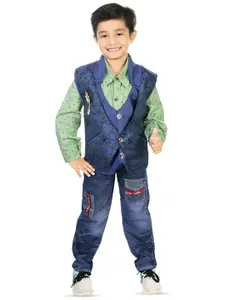 BAESD Boys Printed Shirt & Denim Pants With Waistcoat