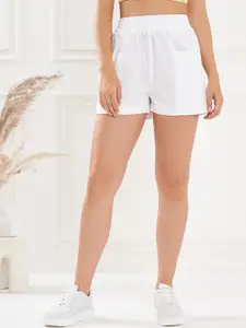 KASSUALLY Women White High-Rise Pure Cotton Shorts